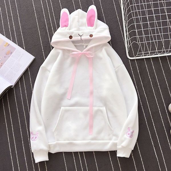 

2021 new beautiful look long female rabbit hoodie sweaters loose girl sweater lovely cotton hoodies 1 al9l, Black