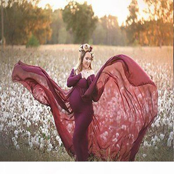 

shoulderless long sleeve pregnancy dress pgraphy props maternity maxi gown dresses for p shoot pregnant women clothes y200805, Black;pink