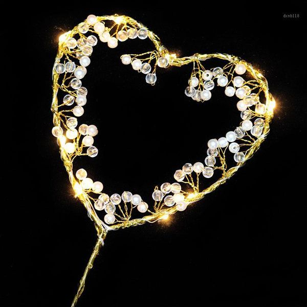 

new 1pc heart shape led pearl cake ers baby happy birthday wedding cupcakes party dessert cake flag decorating tool1