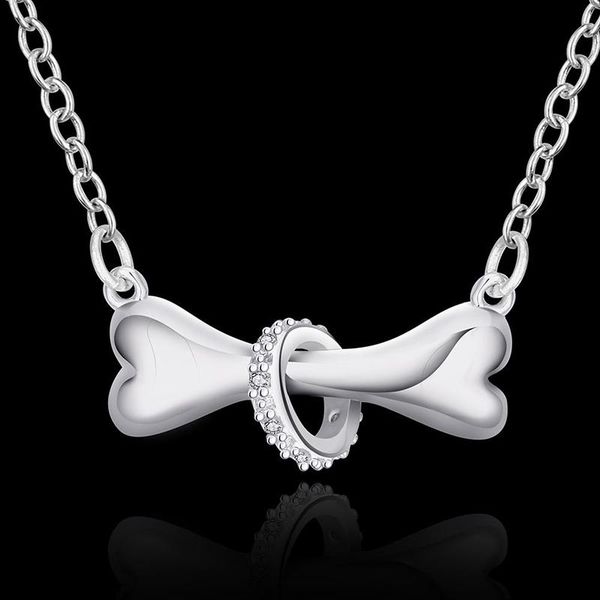 

forseven fashion women necklace silver color zircon chain necklace love dog bone link jewelry accessories