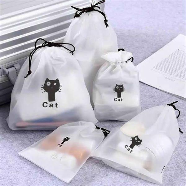 

transparent animal cat drawstring cosmetic bag travel makeup case make up handbag organizer storage pouch toiletry wash kit