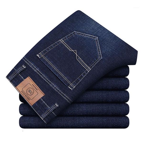 

four seasons new men's high-end brand jeans middle-aged business straight loose casual denim trousers male stretch fashion pants1, Blue
