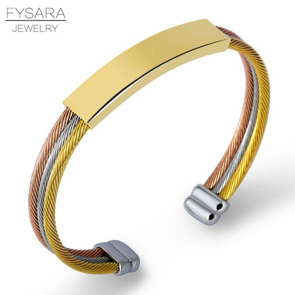 

fysara stainless steel mens triple cable wire bracelets for women twisted id tag open cuff bracelet fashion jewelry custom logo bbycsw, Black