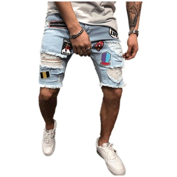 

mens jeans sticker blue solid denim pants mens slim fashion high street designer jeans male knee length jeans