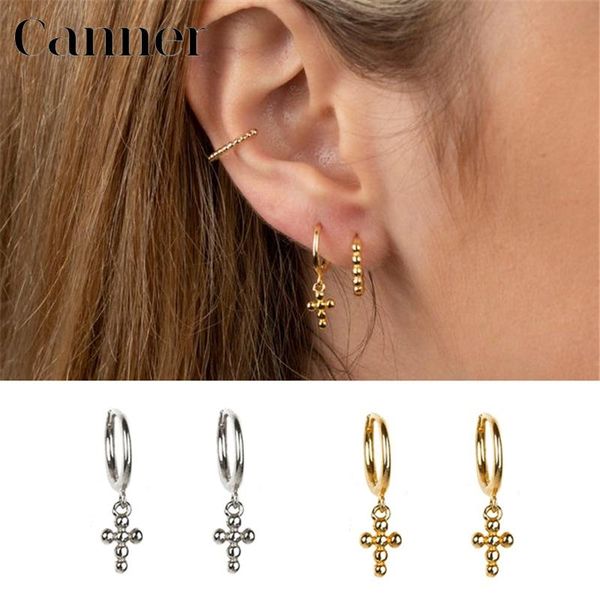 

925 sterling silver small hoop earrings for women simple geometric cross/star circle tiny hoop earrings women fashion jewelry, Golden;silver