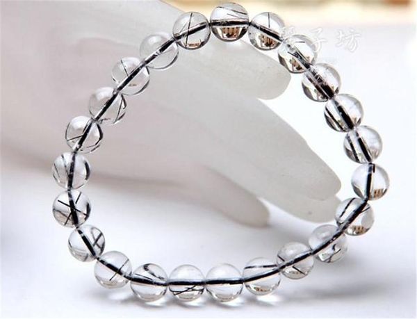 

подлинная черный природные rutilated кварца браслеты для женщин женский 9мм stretch crystal clear круглого бисера браслет, Black