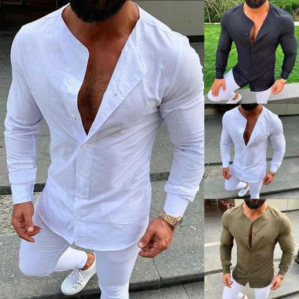 

men casual button down slim fit long sleeve formal business shirt blouse1, White;black