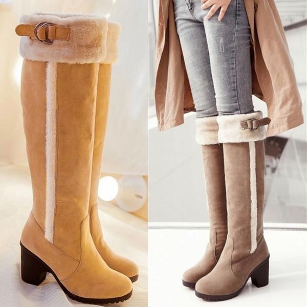 

women boots over plush round toe leather booties over-the-knee 20201, Black