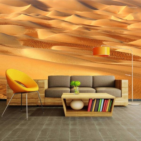 

wallpapers custom po wallpaper 3d yellow sand desert sofa tv backdrop wall decorations living room modern painting mural paper1