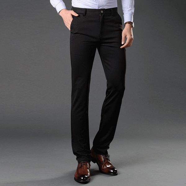 

casual business korean slim stretch suit youth fashion high straight men's pants, Black
