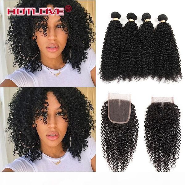 

8a good quality unprocessed 8a indian afro kinky curly virgin hair 4 bundles with lace closure india curly hair human hair weave, Black;brown