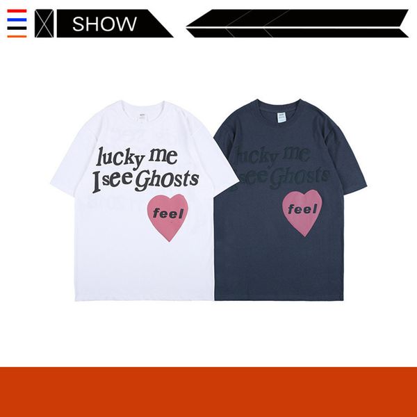 

album same hip hop style foam kanye love letter printing short sleeve lovers loose t-shirt for men, Black;gray