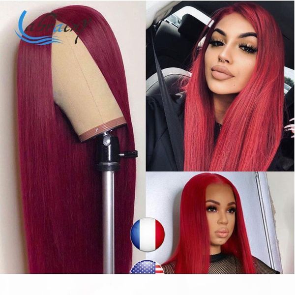 

13x6 lace frontal wigs 99j straight hd lace front wig glueless burgundy red human hair wigs bleached knots pre plucked baby hair, Black;brown