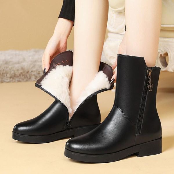 

boots women autumn winter warm plush fur shoes woman fashion, Black