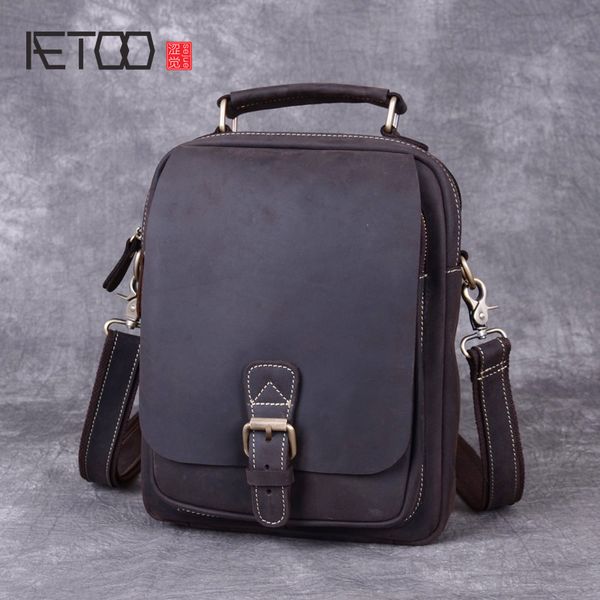 

hbp aetoo mad horse leather men's one-shoulder bag, leather stiletto bag, casual leather vertical handbag, vintage men's postman b