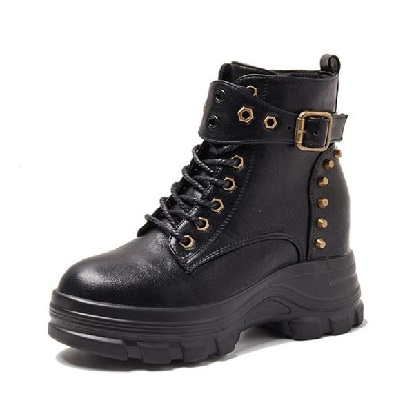 

2020 spring fashion sneakers women platform shoes pu leather women ankle boots height increasing total 9cm a2003 #oy0q, Black