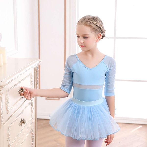 

skirt cotton ballet dance one-piece children's girl's training drs, Blue