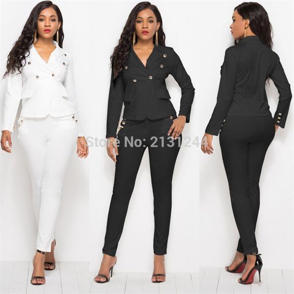 

2020 new business pant suits set blazers formal women elegant plaid 2 piece sets uniform jackets set1, White;black