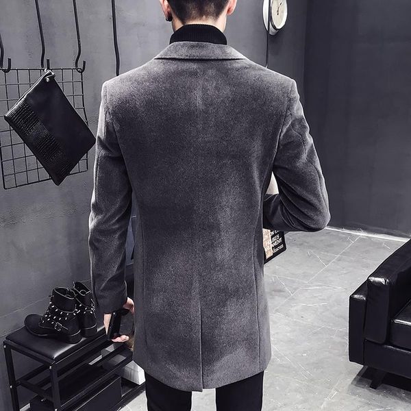 

trench fashion mens coat jacket winter men business casual solid hair woolen cloth coat slim fit long warm thick clothes, Tan;black