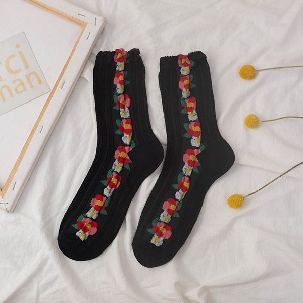 

lolita children flower in tube jk cute soft girl lace cotton socks lace socks autumn winter ins tide cotton stockings 7czre, Black