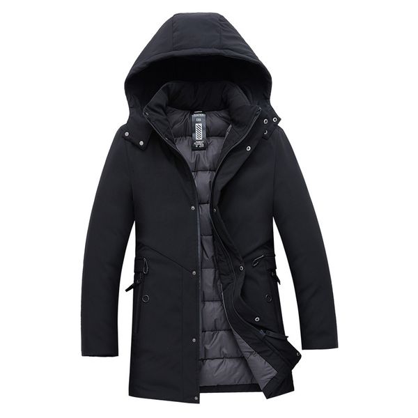 

middle aged men's down mid long hooded business casual cotton padded jacket father's in winter 2020, Black