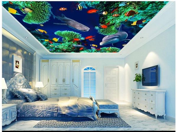 

3d p wallpaper custom 3d ceiling wallpaper murals mediterranean murals underwater world dolphin fish ceiling mural1