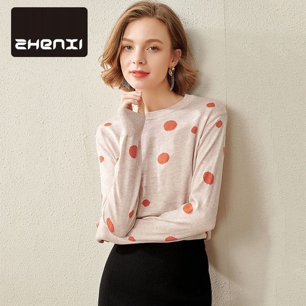 

zhenxi autumn 2020 new round neck long sleeve slim polka dot t-shirt pullover sweatersweaterpullover polka dot sweater w9115 w9tq4 w, White;black