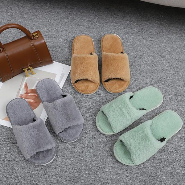 

slippers autumn women warm fur lady bathroom light non-slip platform home slides female couple daily comfy slip on sandals shoes, Black