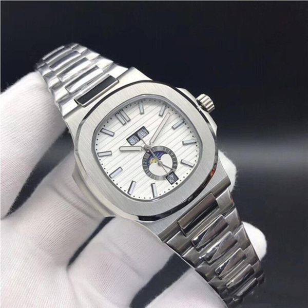 

wholesale watches nautilus mechanical automatic men watch moon phase month leather straps all functions working, Slivery;brown