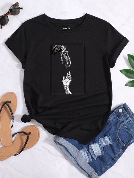 

skeleton & figure graphic tee i98d#, White