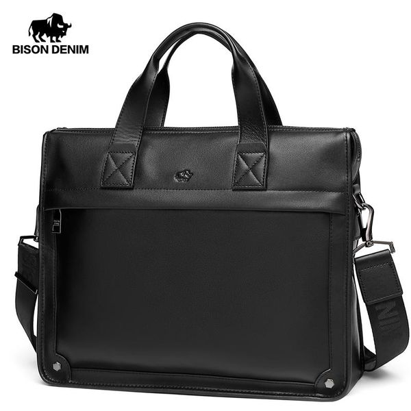 

bison denim large capacity genuine leather men business briefcase luxury handbags men travel lapshoulder bag