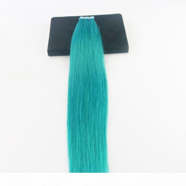 

seamless tape in hair extensions #teal green 100% remy human hair extensions straight for fashion women 40pcs 100g package, Black