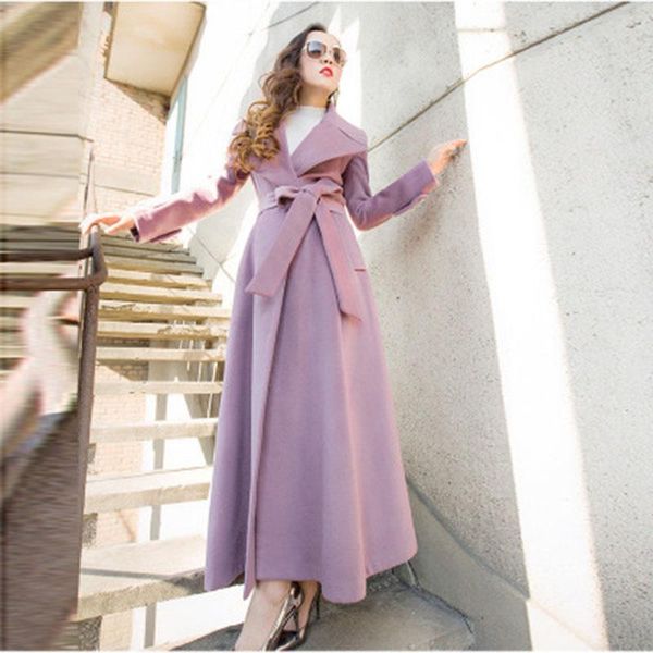 

women's wool & blends 2021 fashion thickening woolen coat winter slim solid color long women jk312, Black