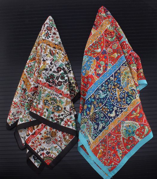 

satin hair scarf female silk 100% silk scarf woman geometry neck foulard luxe high-end headwrap, Blue;gray