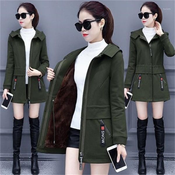 

the new spring and winter long coat thick coat korean cultivating wild fashion women's hooded windbreaker tb9621, Tan;black