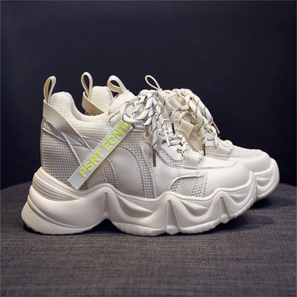 

new autumn 2021 woman sneakers breathable mesh women's thick heels shoes white orange femme w02q, Black