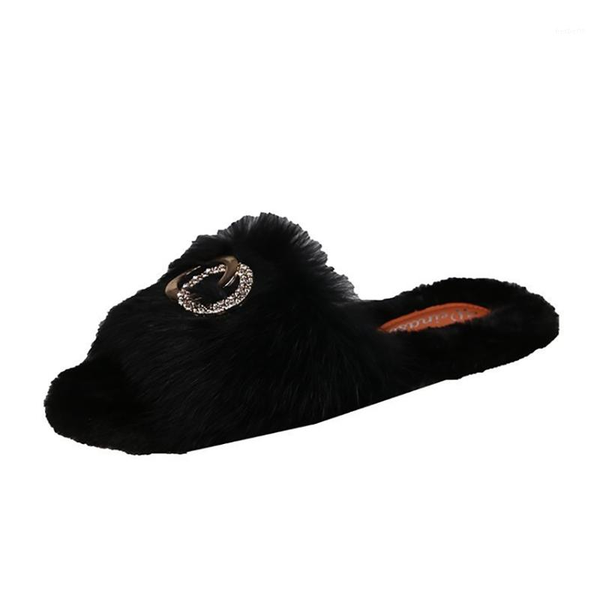 

slippers 2021 style winter cozy flat women house home slipper faux furry warm shoes woman indoor slides flats female fur shoe1, Black