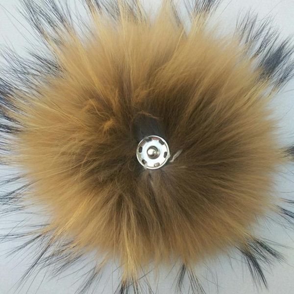

factory wholesale really natural animal raccoon hair ball 12-15cm large pompom with buckle brooch pin knitted hats caps pompom bbyxva, Black;white