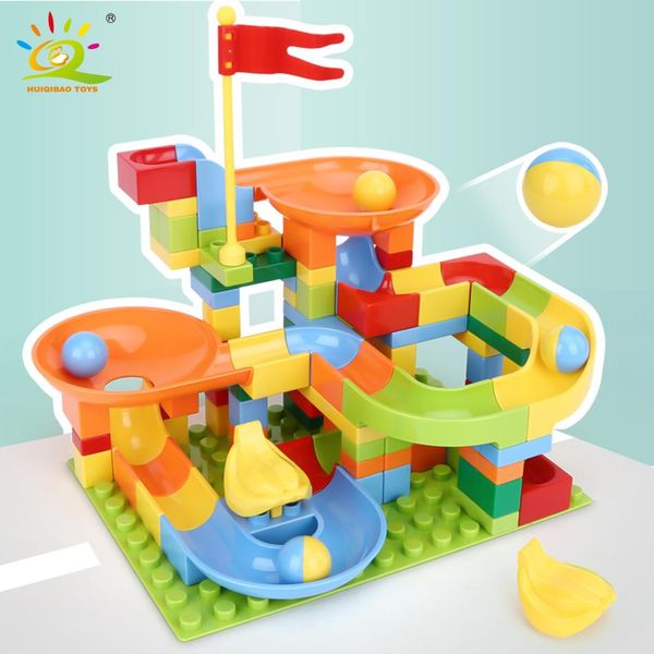 

huiqibao 110pcs ball run race track duploed size large building blocks big bricks set with baseplate children assemble toys qylvii mywjqq