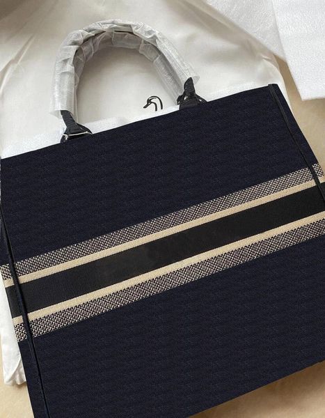 

2022 designer book bags tote canvas totes handbag purse luxury women handbag shopping oblique jacquard navy blue toile de jouy stripes embro