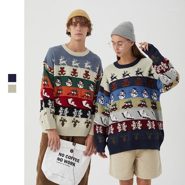 

new couple wear harajuku youth retro pullover loose fashion casual trend men and women autumn long sleeves knitwear sweater1, White;black