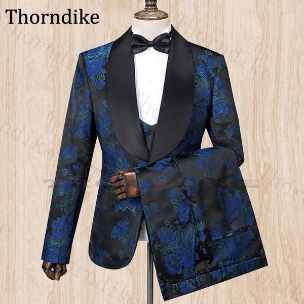 

thorndike men suits autumn fashion flower print british style 3 pcs blazer with pants set wedding party dress prom tuxedo suit1, White;black
