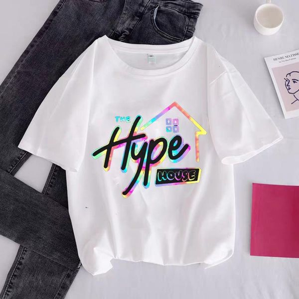 

the hype house tshirt women kawaii aesthetic o-neck t shrit clothing new graphic harajuku funny summer t-shirt female tee, White