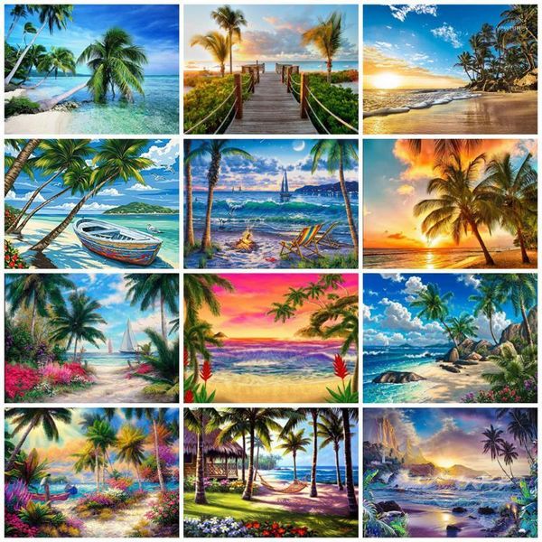 

paintings evershine 5d diamond painting kits seaside embroidery landscape mosaic picture coconut tree art home decoration1