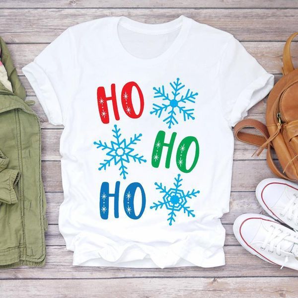 

women christmas snowflake letter kawaii clothes 90s holiday print lady tshirt ladies graphic t-shirts female tee t-shirt, White