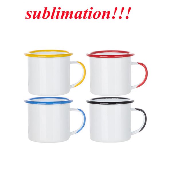 Sublimation Emaille Kaffee Camping Becher bunte 12oz Edelstahl Kaffeetasse langlebige Reisegetränkebecher Nostalgie Tassen