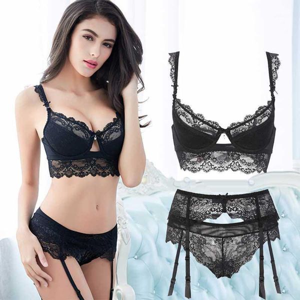 

varsbaby ultra-thin transparent lace bra sets with garters for women a b c d cup1, Red;black