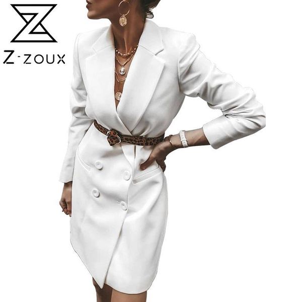 

women's suits & blazers z-zoux women blazer long double breasted white sleeve ladies black coat belt slim suit jacket autumn 2021, White;black