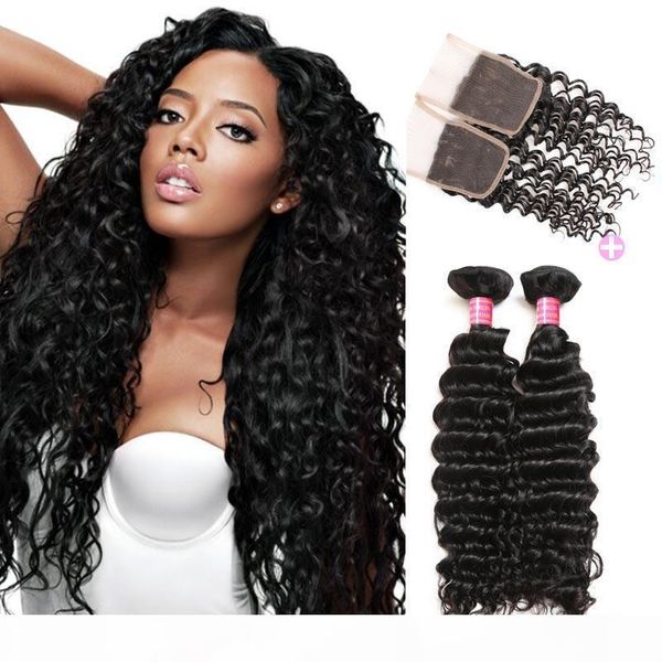 

mink hair virgin brazilian deep wave 3 bundles with closure buy 8a unprocessed peruvian malaysian indian human hair weaves weft wholesale, Black