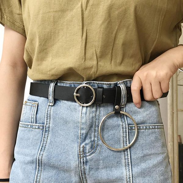 

women pu leather belts round buckle designer waist belt individual casual punk jeans female decorative waistband, Black;brown